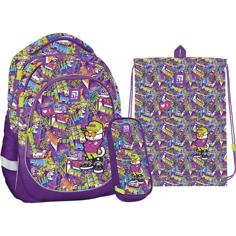 Набір рюкзак + пенал + сумка для о. Kite 700M Chilling Cat