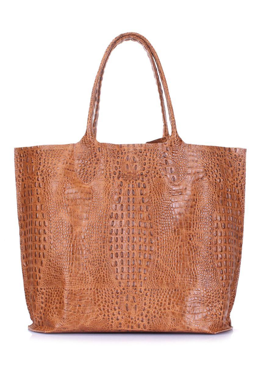 Жіноча шкіряна сумка з тисненням під крокодила POOLPARTY Amphibia бежева