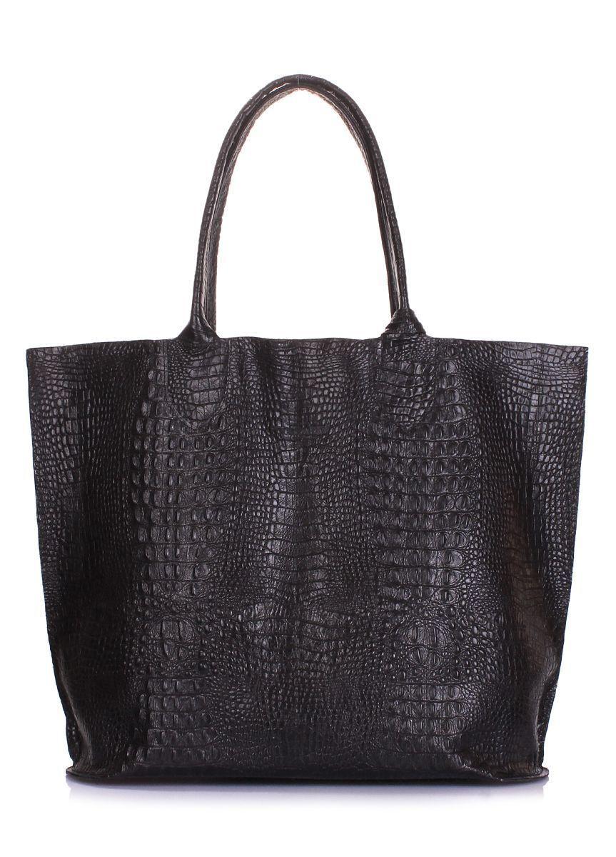 Жіноча шкіряна сумка з тисненням під крокодила POOLPARTY Amphibia чорна