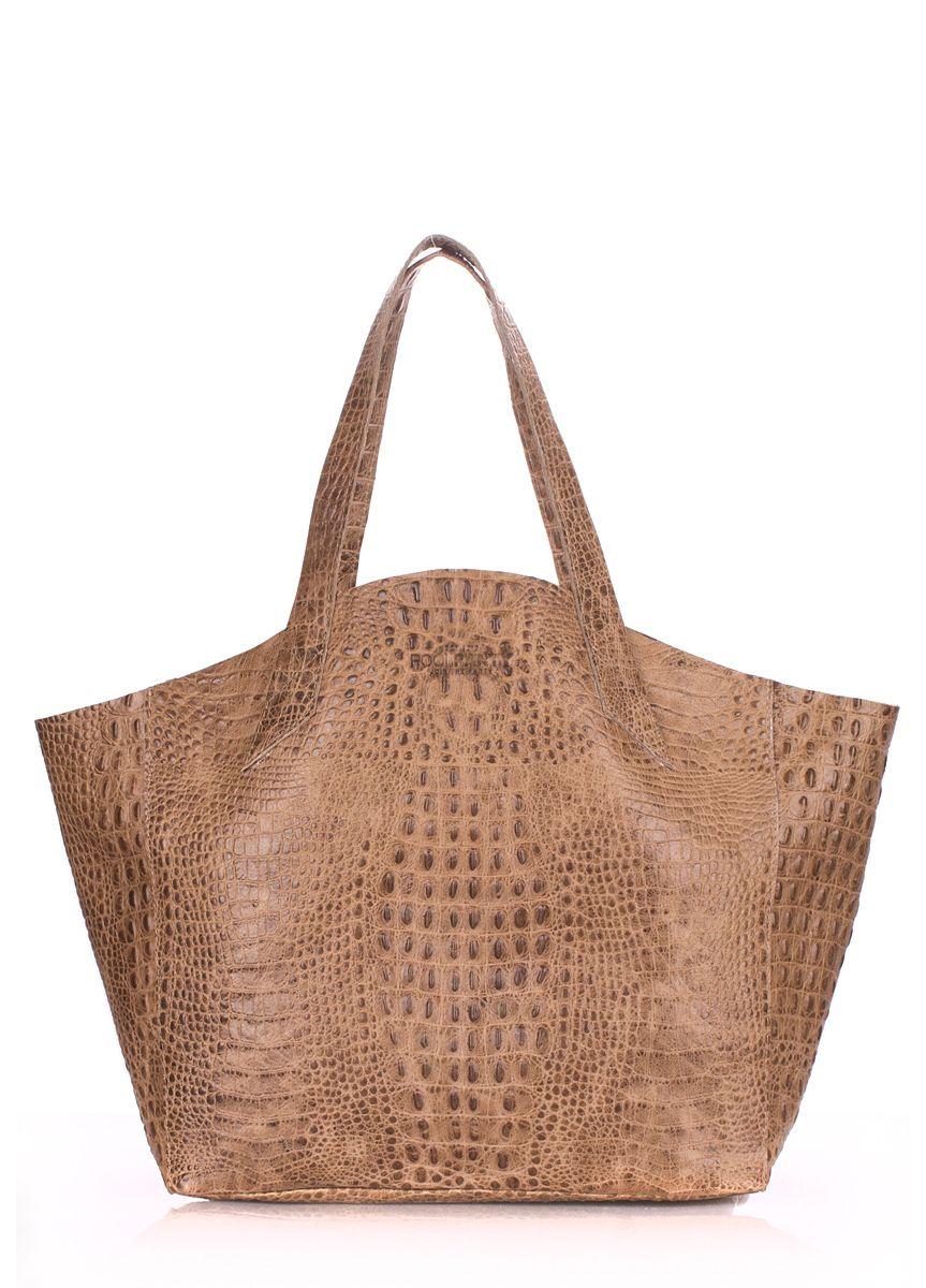 Жіноча шкіряна сумка з тисненням під крокодила POOLPARTY Fiore бежева