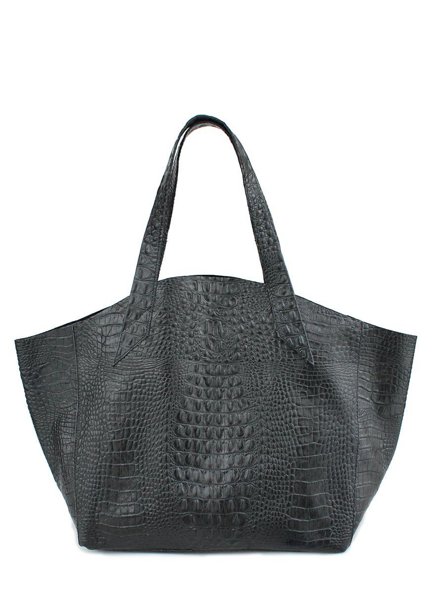 Жіноча шкіряна сумка з тисненням під крокодила POOLPARTY Fiore чорна