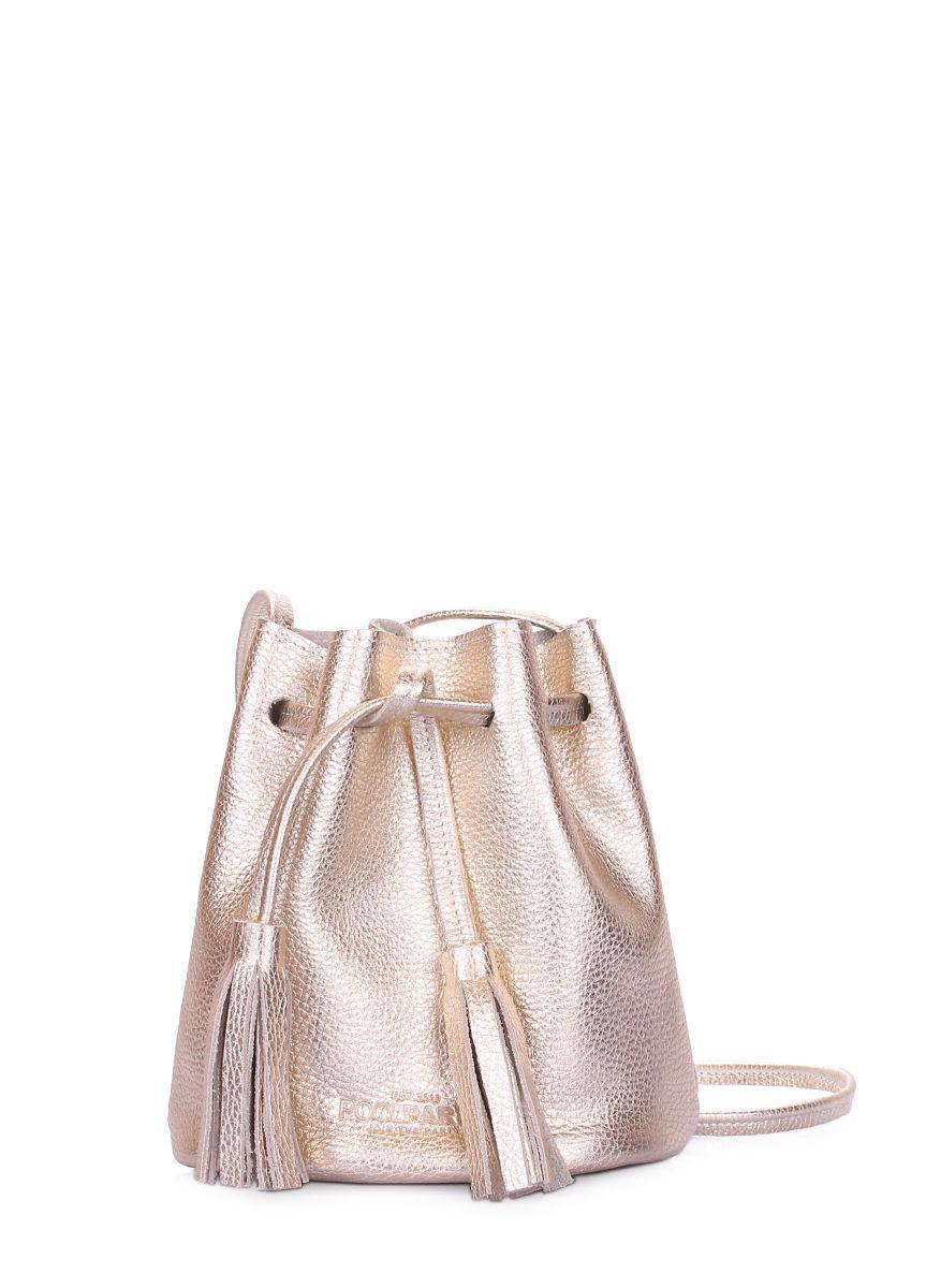 Жіноча шкіряна сумочка на зав'язках POOLPARTY Bucket золота