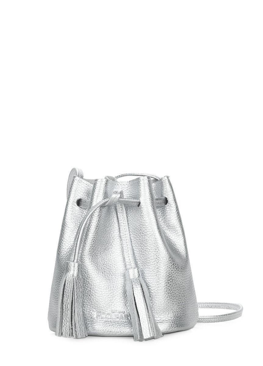 Жіноча шкіряна сумочка на зав'язках POOLPARTY Bucket срібна