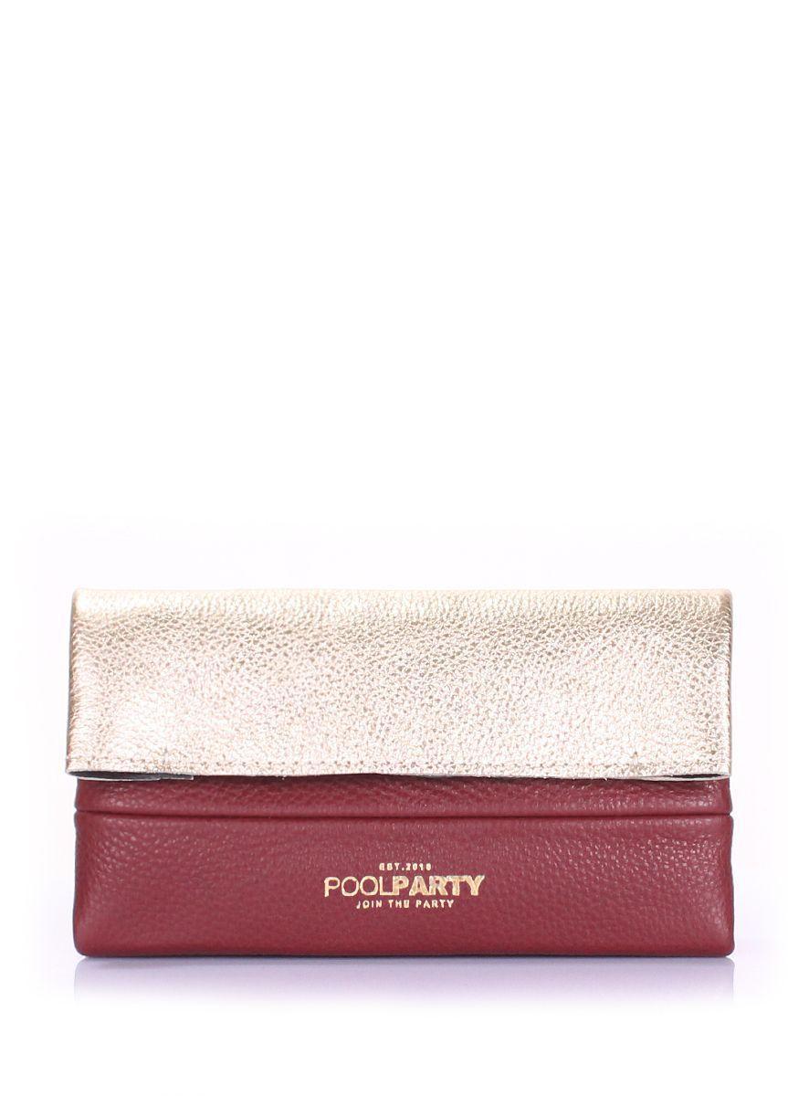 Шкіряна косметичка-клатч POOLPARTY 2NITE бордово-золота