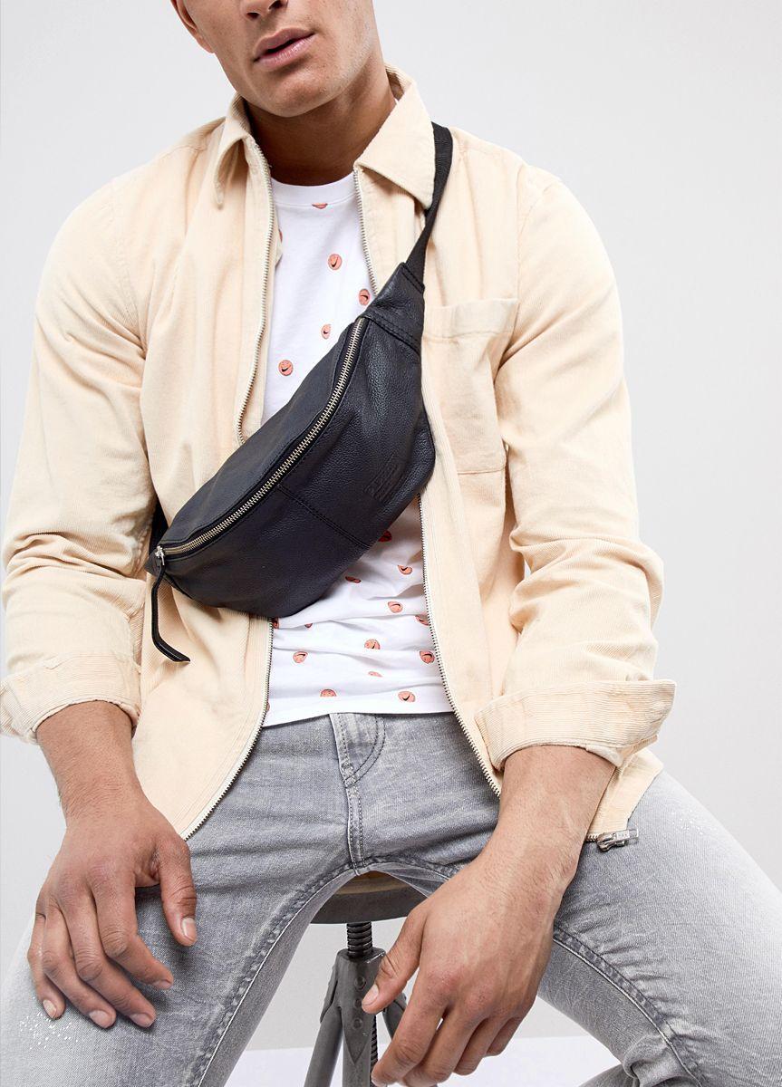 Шкіряна сумка-бананка POOLPARTY чорна