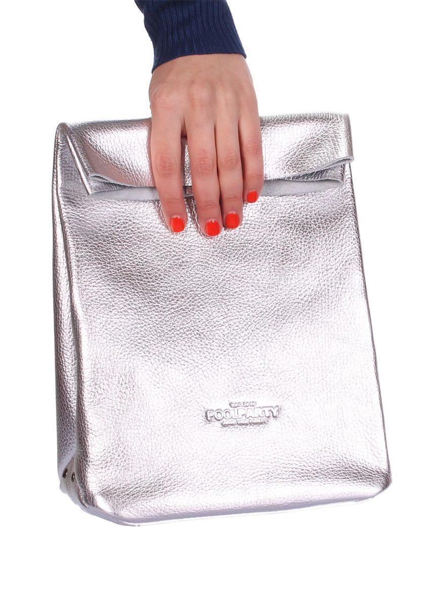 Шкіряна сумка-клатч POOLPARTY Lunchbox срібна