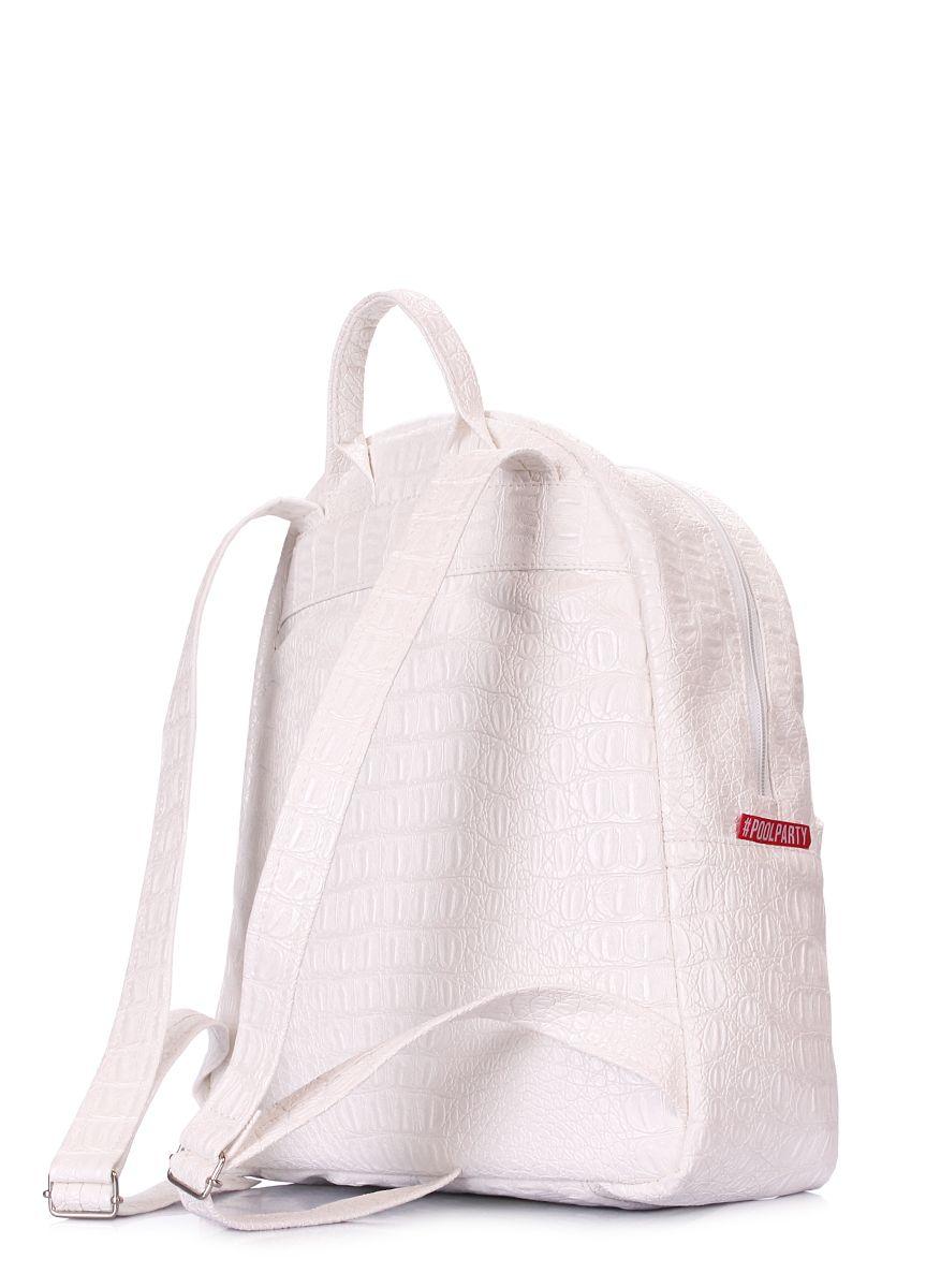Рюкзак жіночий POOLPARTY Xs білий з тисненням під крокодила