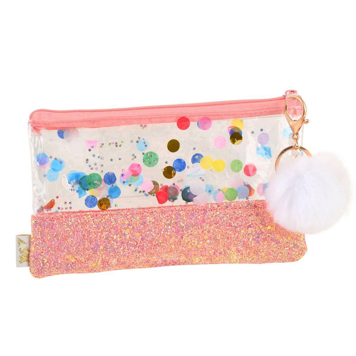 Пенал-косметичка YES с глиттером "Galaxy", рожева