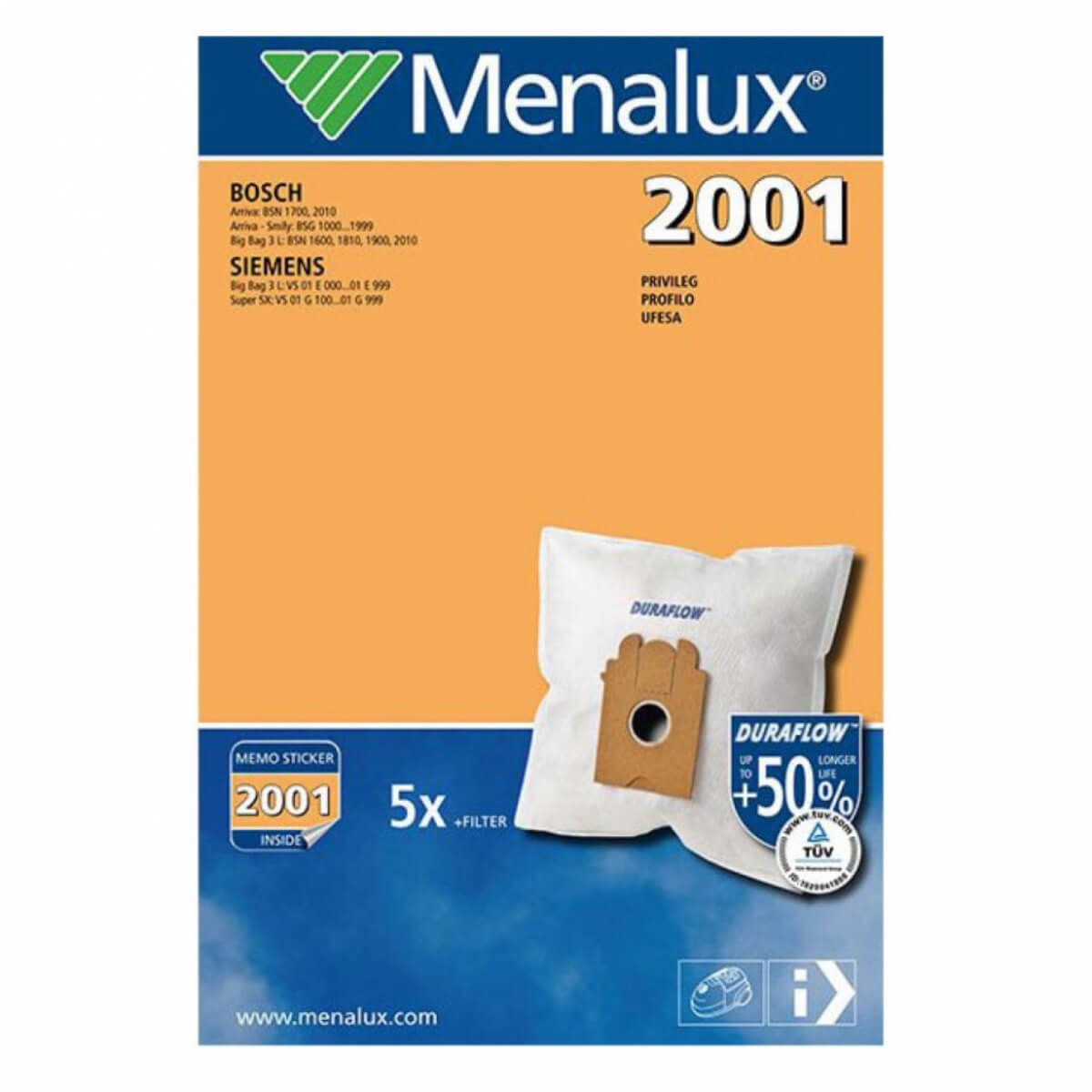 Мішки для пилососа Menalux 2001 5 шт + фільтр