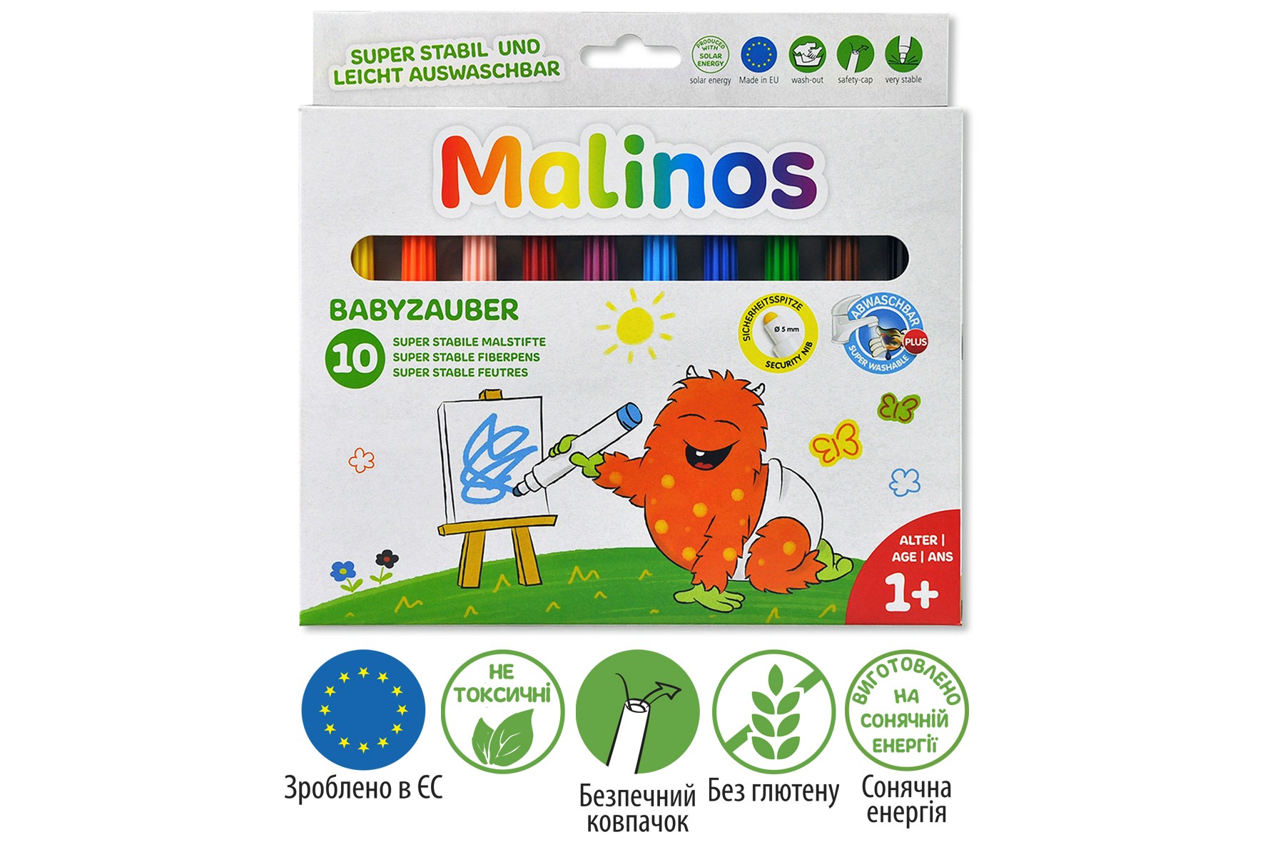 Фломастери дитячі, що змиваються для малюків MALINOS Babyzauber 10 шт MA-300011