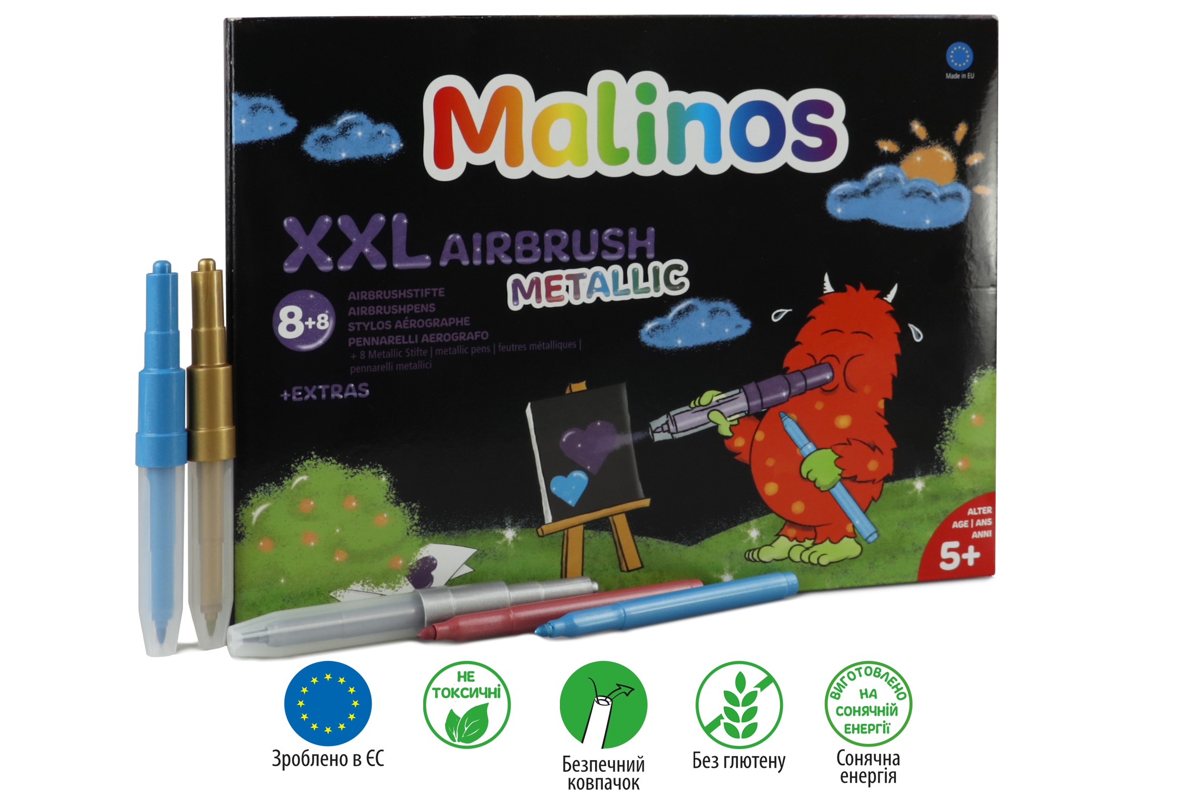 Фломастери і аерографи металік Malinos Metallic XXL 16 (8+8 шт) MA-300969