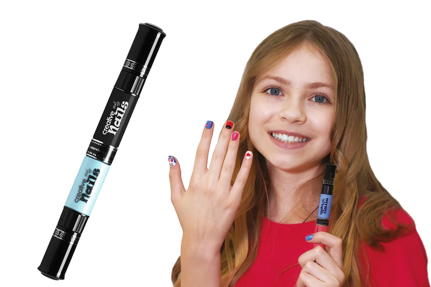 Дитячий лак-олівець для нігтів Malinos Creative Nails на водній основі (2 кольори Чорний + Блакитний) MA-303013+303016