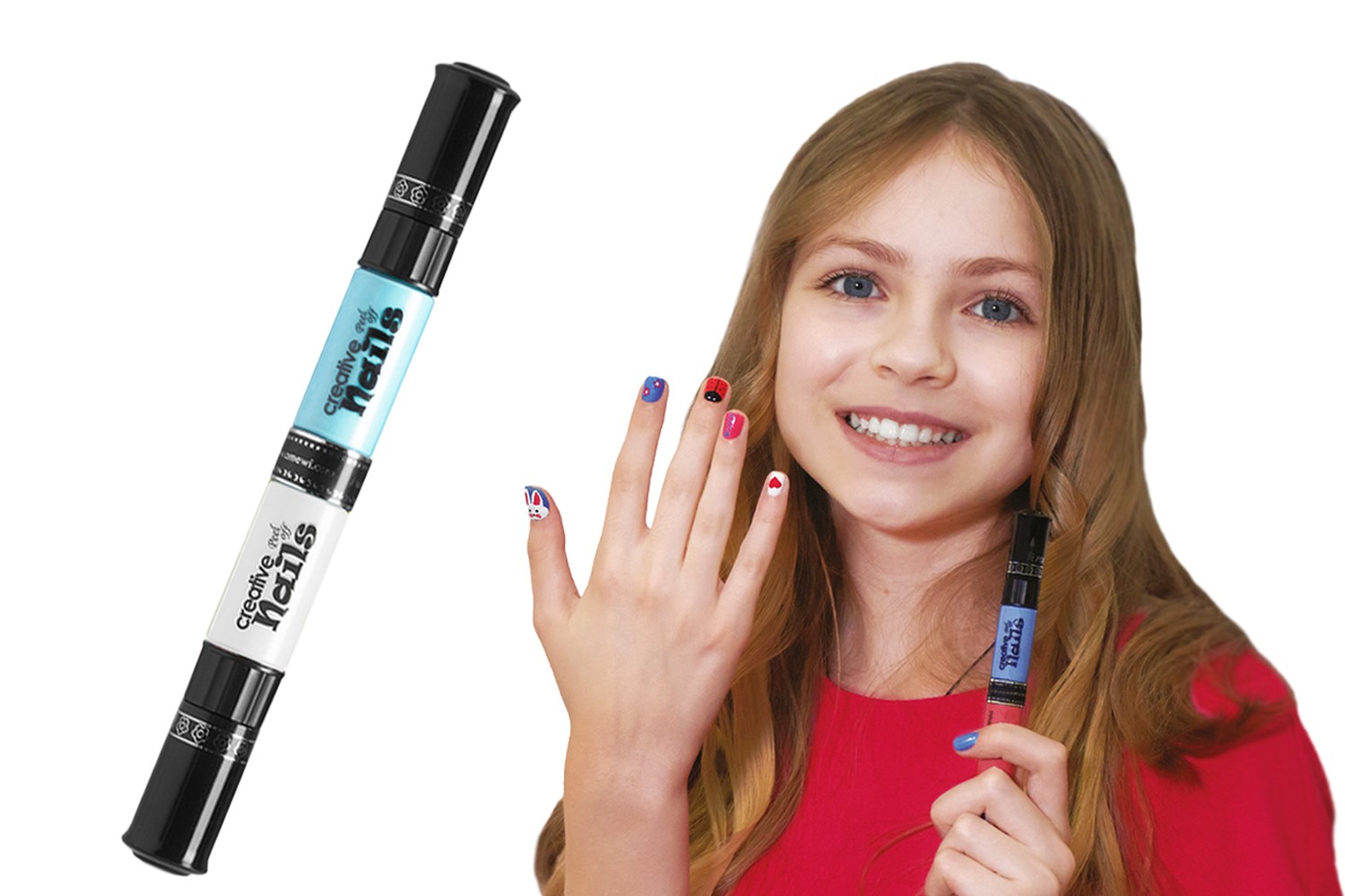 Дитячий лак-олівець для нігтів Malinos Creative Nails на водній основі (2 кольори Білий + Блакитний) MA-303014+303016