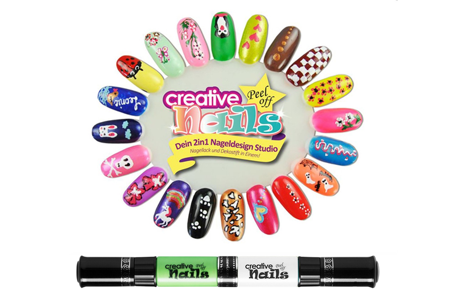Дитячий лак-олівець для нігтів Malinos Creative Nails на водній основі (2 кольори Морської хвилі + Білий) MA-303021+303014