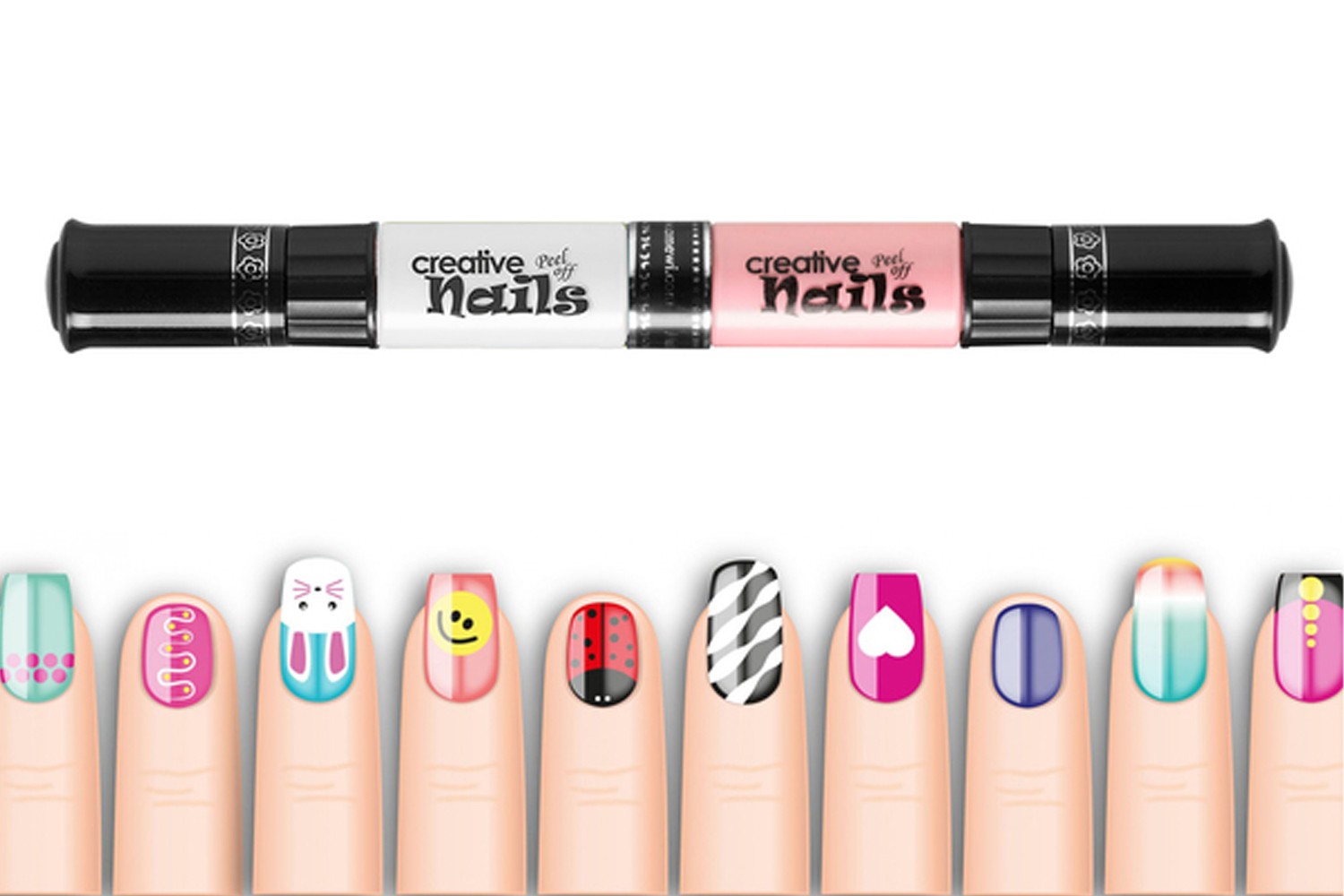 Дитячий лак-олівець для нігтів Malinos Creative Nails на водній основі (2 кольори Нюд + Білий) MA-303027+303014
