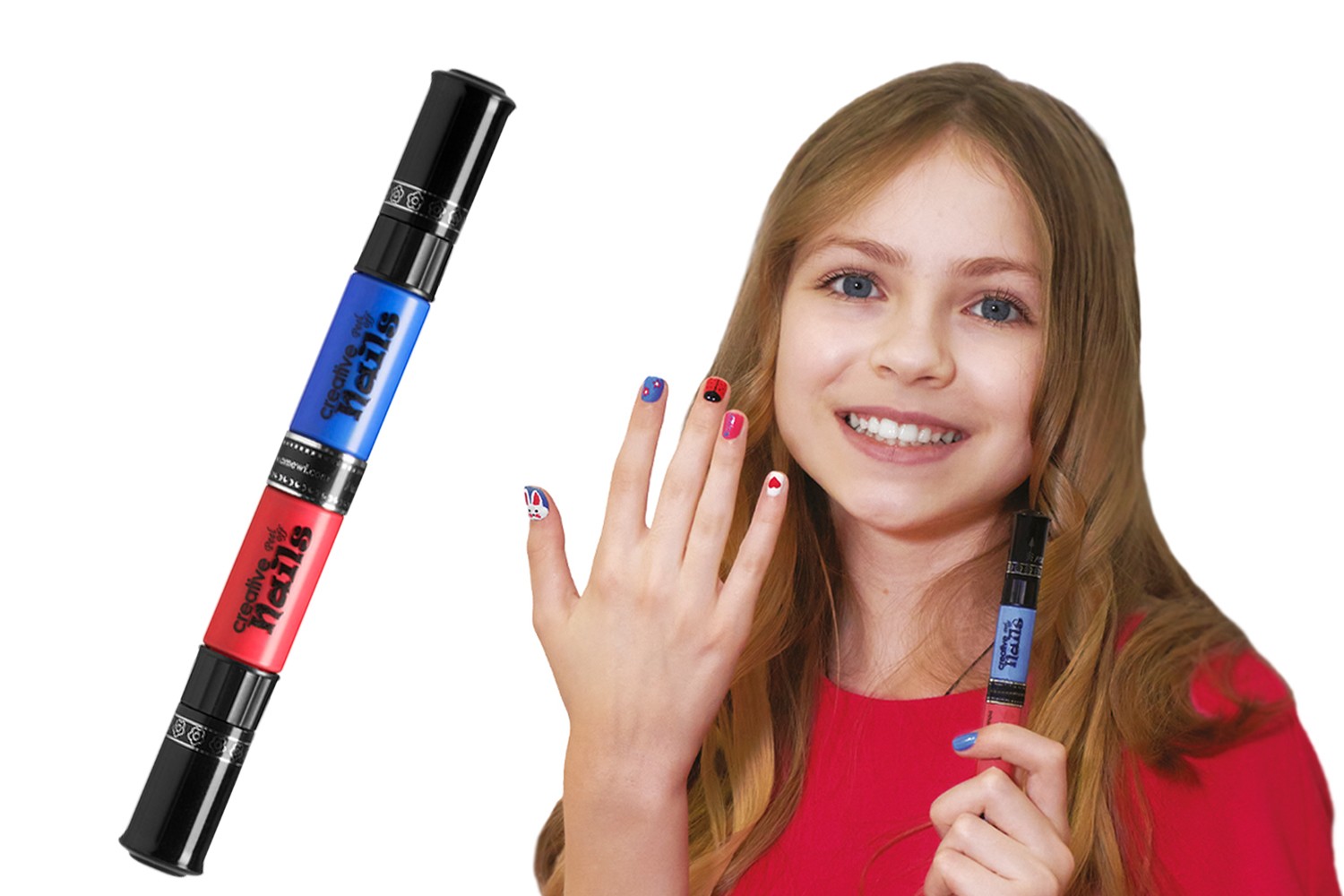 Дитячий лак-олівець для нігтів Malinos Creative Nails на водній основі (2 кольори Темно-червоний + Темно-синій) MA-303019+303020