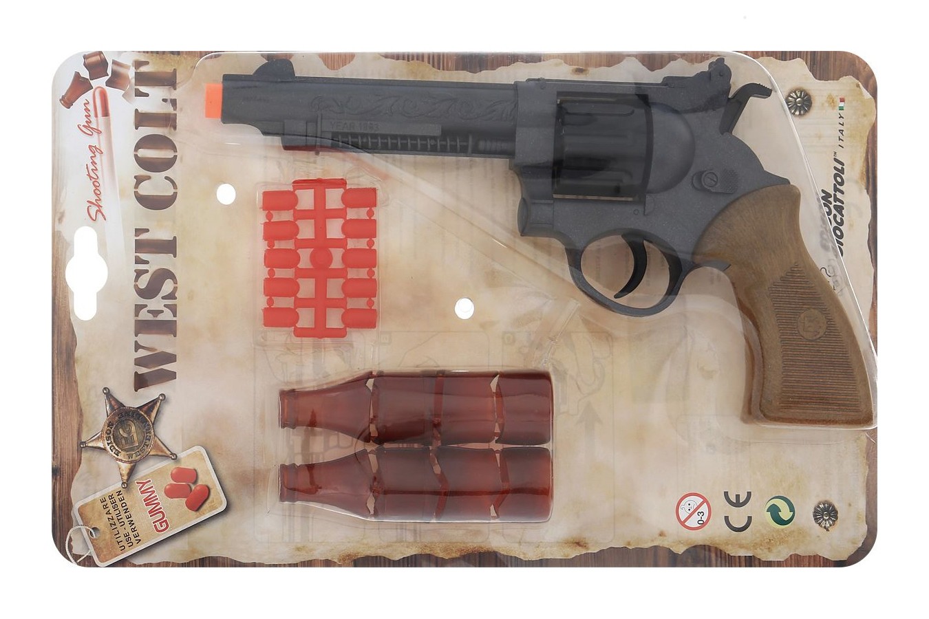 Іграшковий пістолет Edison Giocattoli West Colt 28см 8-зарядний з мішенню і кульками (465/32) ED-0465320