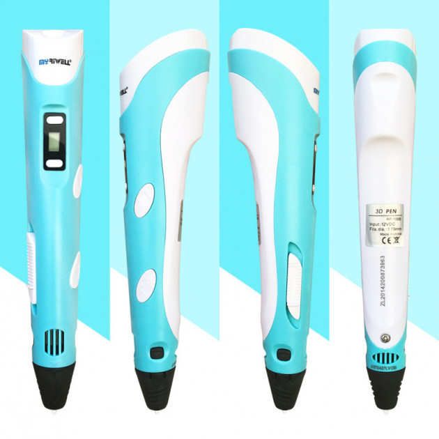 3д ручка MyRiwell 2 RP100B Blue + 30 м пластика + трафарети