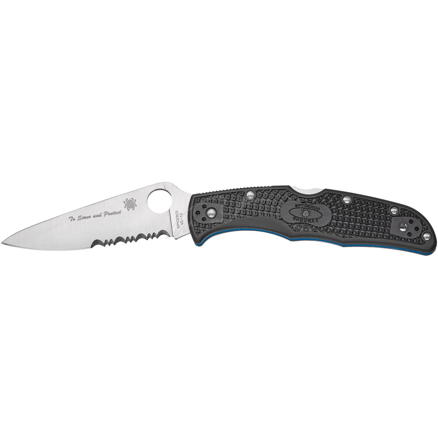 Ніж Spyderco Endura 4 Thin Blue Line напівсерейтор C10FPSBKBL 87.14.82